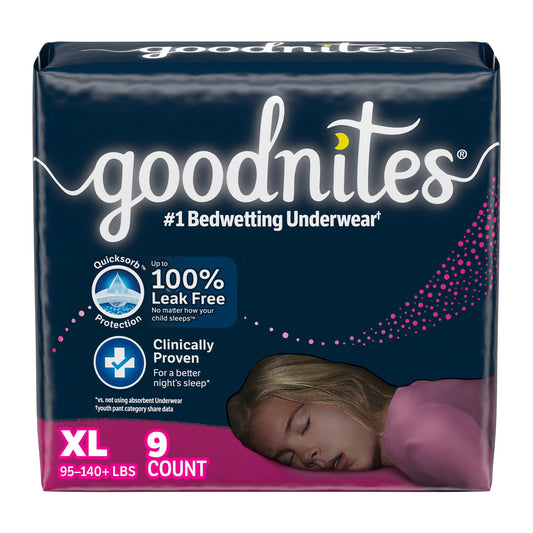 GoodNites® Bedwetting Underwear, Extra Large for Girls weighing 95 – 140 lbs., 9/PK