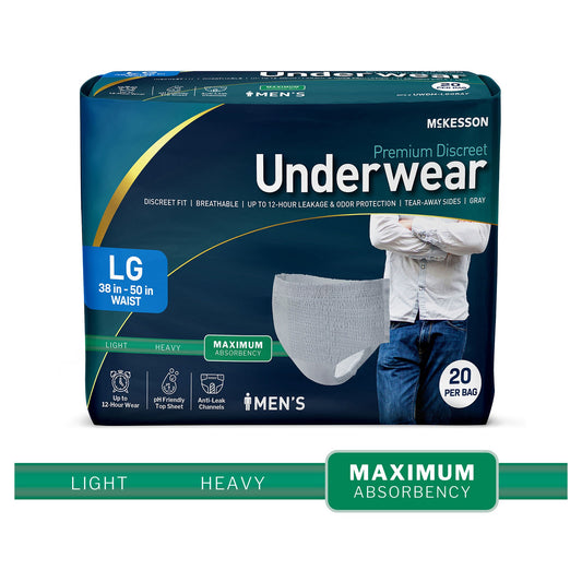 Mckesson Premium Discreet Underwear For Men, Maximum Absorbency, Large, 80/Cs