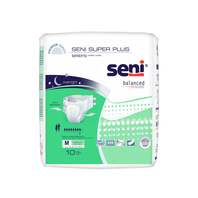 SENI® SUPER PLUS OVERNIGHT HEAVY TO SEVERE ABSORBENCY INCONTINENCE BRIEF, MEDIUM, SOLD AS 40/CASE TZMO S-ME10-BP1