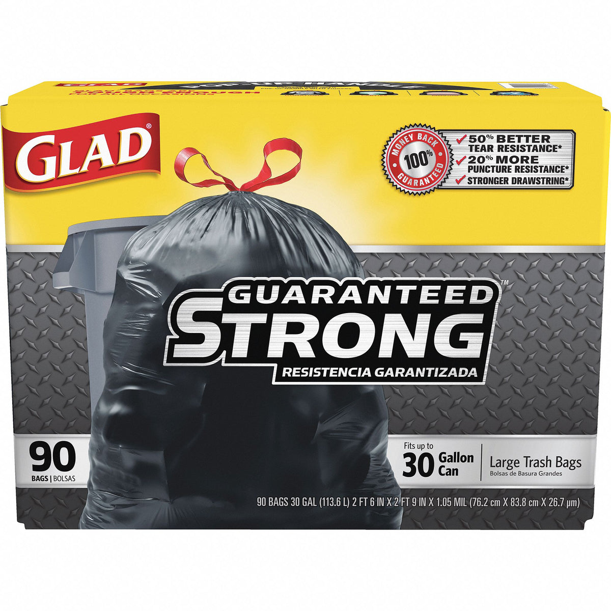 Glad® Trash Bag, Black, 30-gallon capacity, 90/CS