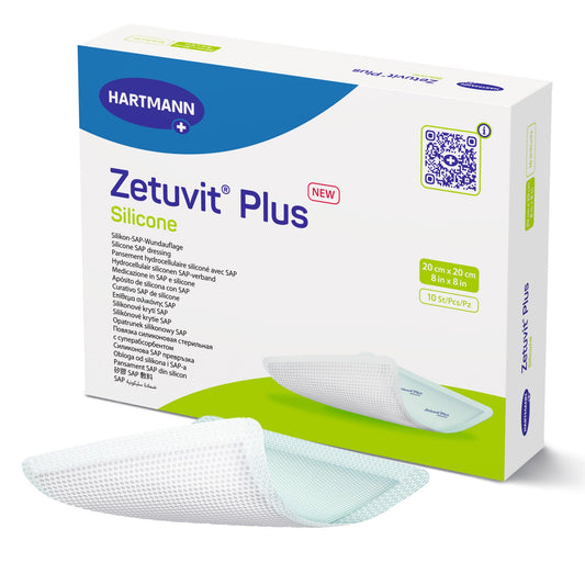 Zetuvit® Plus Silicone Super Absorbent Dressing, 8 X 8 Inch, 10/Bx