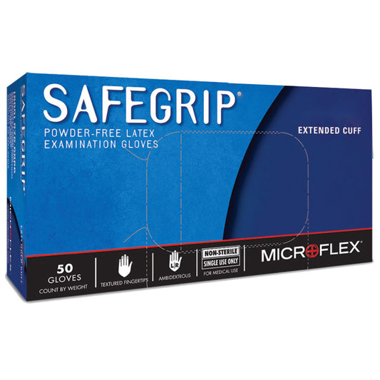 Safegrip® Latex Extended Cuff Length Exam Glove, Medium, Blue, 50/Bx