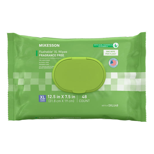 McKesson Flushable* Wet Wipes XL - Unscented, 48 Wipes per Pack, 576/CS
