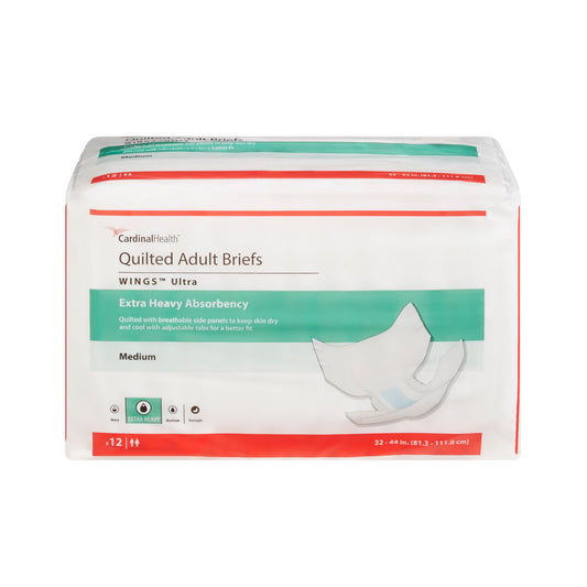 Wings™ Ultra Quilted Extra Heavy Absorbency Incontinence Brief, Medium, 96/Cs