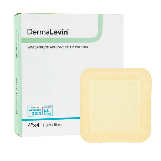 Dermalevin® Adhesive With Border Foam Dressing, 4 X 4 Inch, 10/Bx