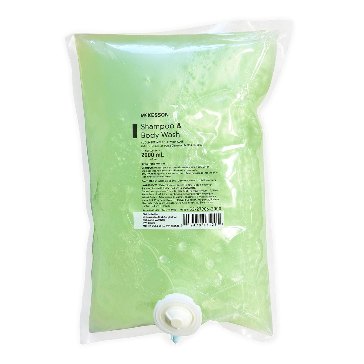 McKesson Shampoo and Body Wash Dispenser Refill Bag 2000 mL, Cucumber Melon, 1/EA
