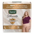 DEPEND® SILHOUETTE® MAXIMUM ABSORBENCY UNDERWEAR, LARGE, SOLD AS 12/PACK KIMBERLY 55424