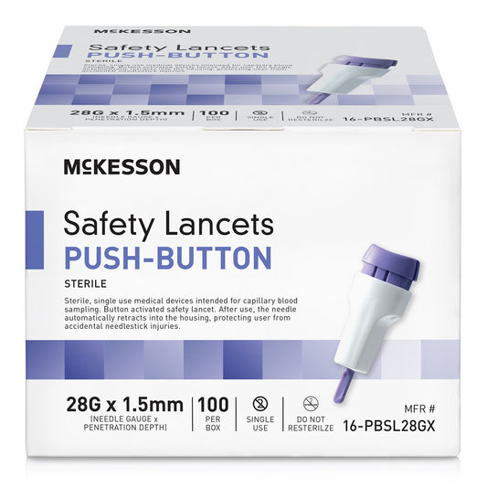 Mckesson Push Button Safety Lancet, 28 Gauge, 2000/Cs