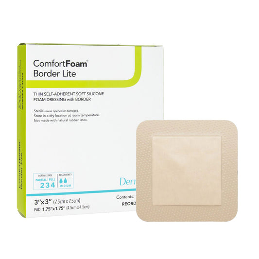 Comfortfoam™ Border Lite Thin Bordered Foam Wound Dressing, 3 X 3 Inch, 10/Bx
