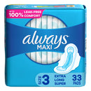 Always® MAXI Extra Long Super Pads with Wings, Size 3, 33/PK