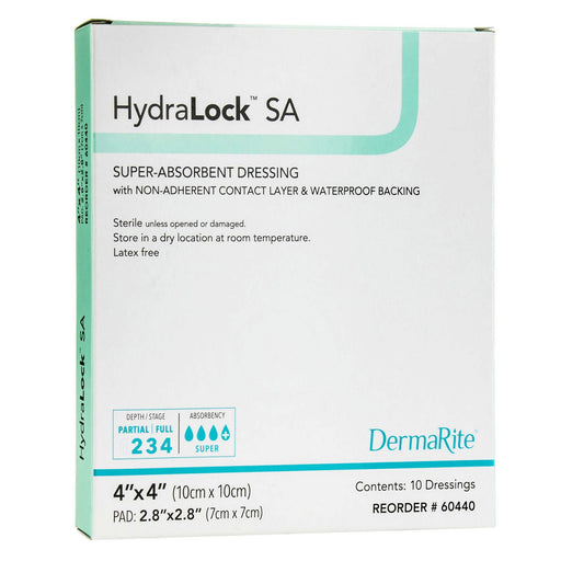 HydraLock™ Super Absorbent Dressing, 4 x 4 Inch, 10/BX