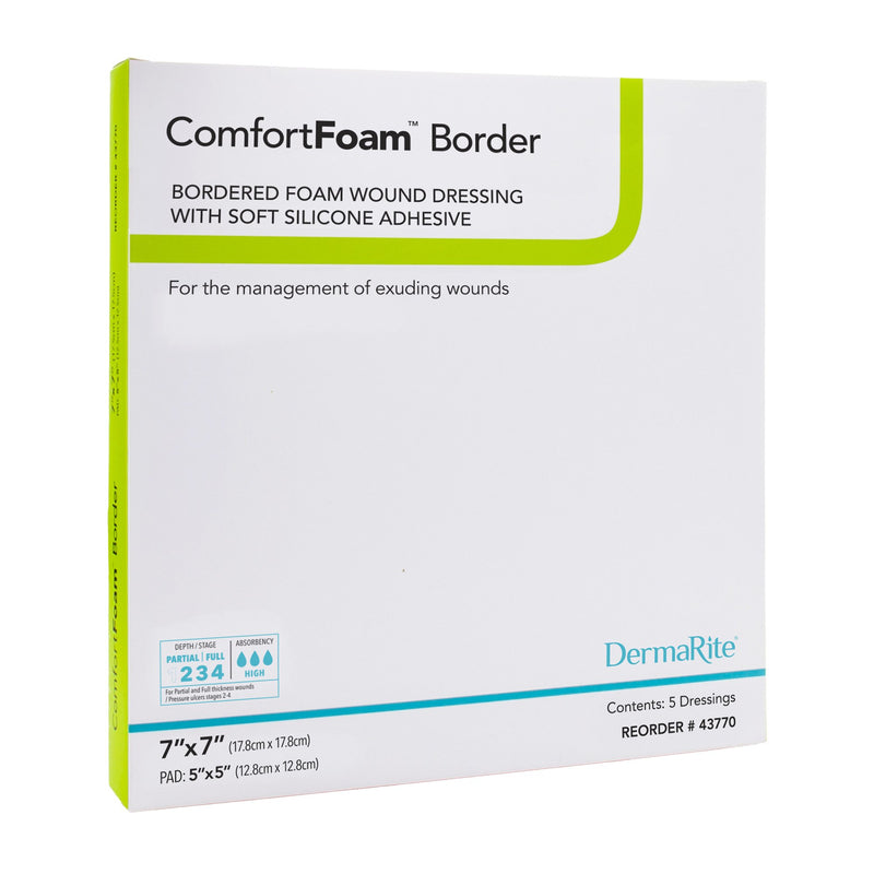 COMFORTFOAM™ BORDERED FOAM WOUND DRESSING W/ SOFT SILICONE ADHESIVE, 7 X 7 INCH, SOLD AS 1/EACH DERMARITE 43770