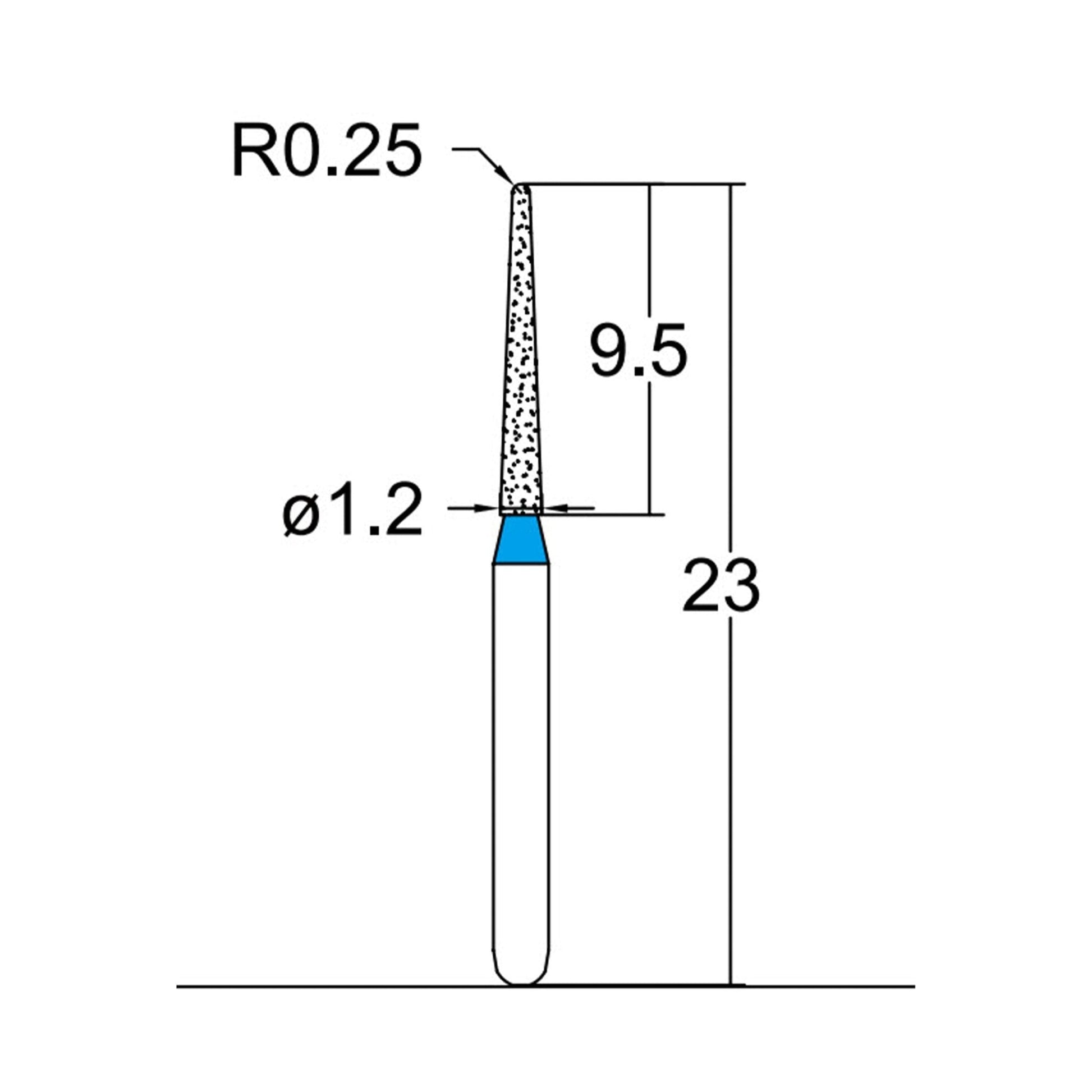 Conical, Dome End 1.2 mm Dia. Medium Grit Diamond Bur 5 per pack. 194.12M3 - Osung USA