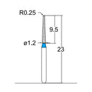 Conical, Dome End 1.2 mm Dia. Medium Grit Diamond Bur 5 per pack. 194.12M3 - Osung USA