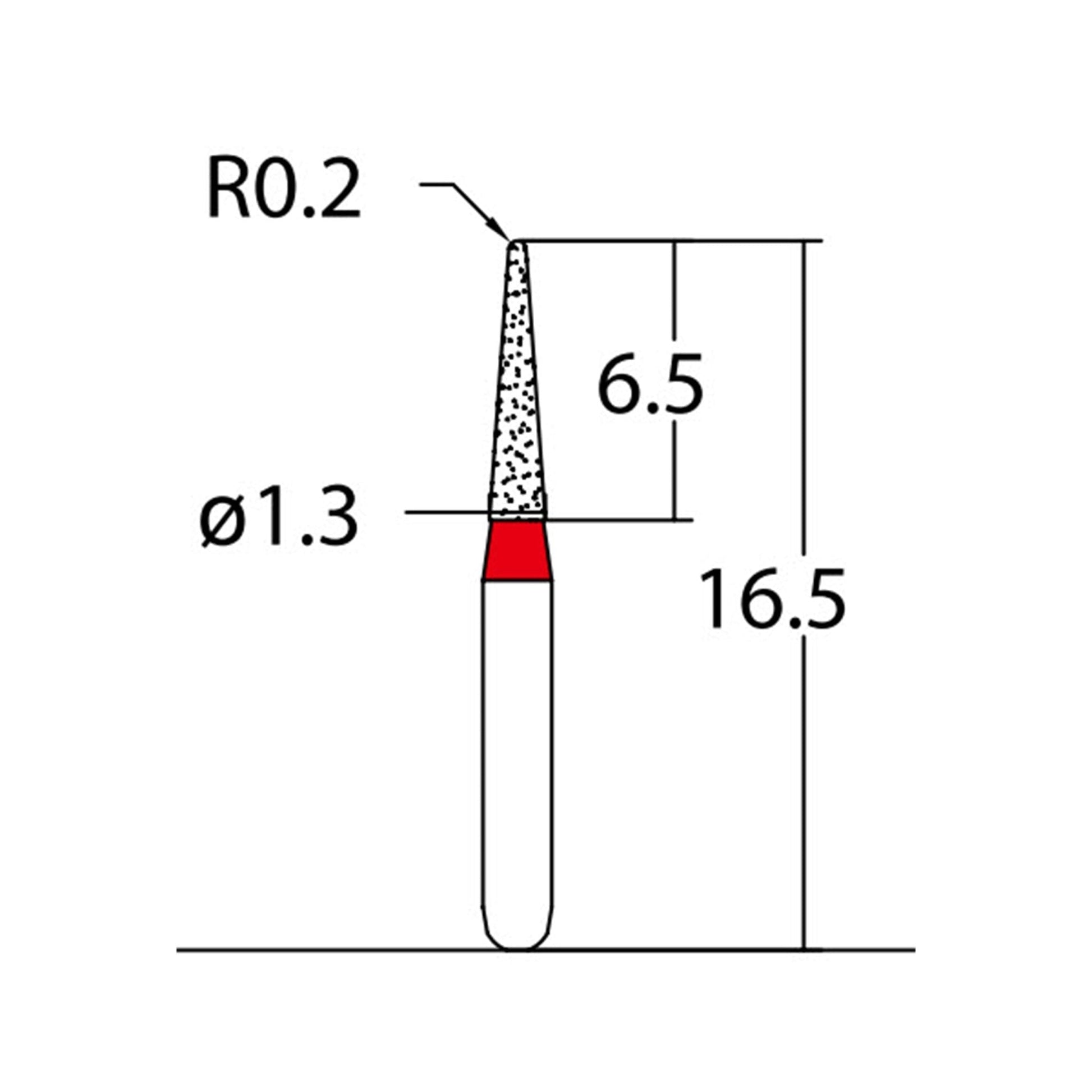 Conical, Dome End 1.3 mm Dia. Fine Grit Diamond Bur 5 per pack. 194.13F1 - Osung USA