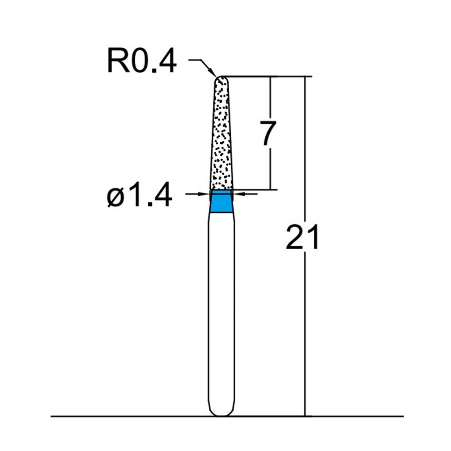 Conical, Dome End 1.4 mm Dia. Medium Grit Diamond Bur 3 per pack. 194.14M1 - Osung USA