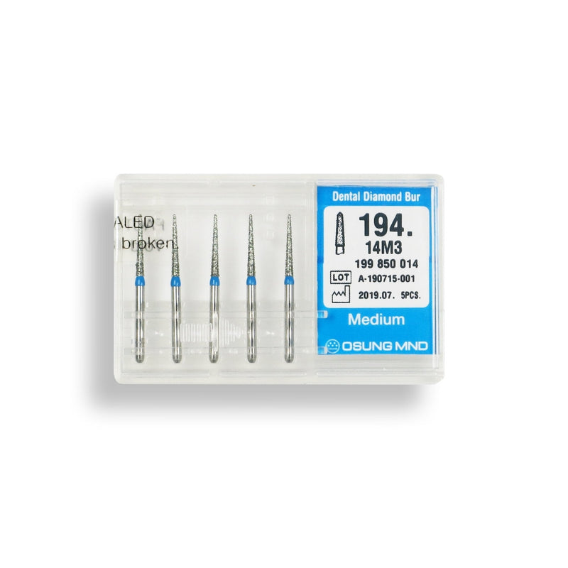 Conical, Dome End 1.4 mm Dia. Medium Grit Diamond Bur 5 per pack. 194.14M3 - Osung USA