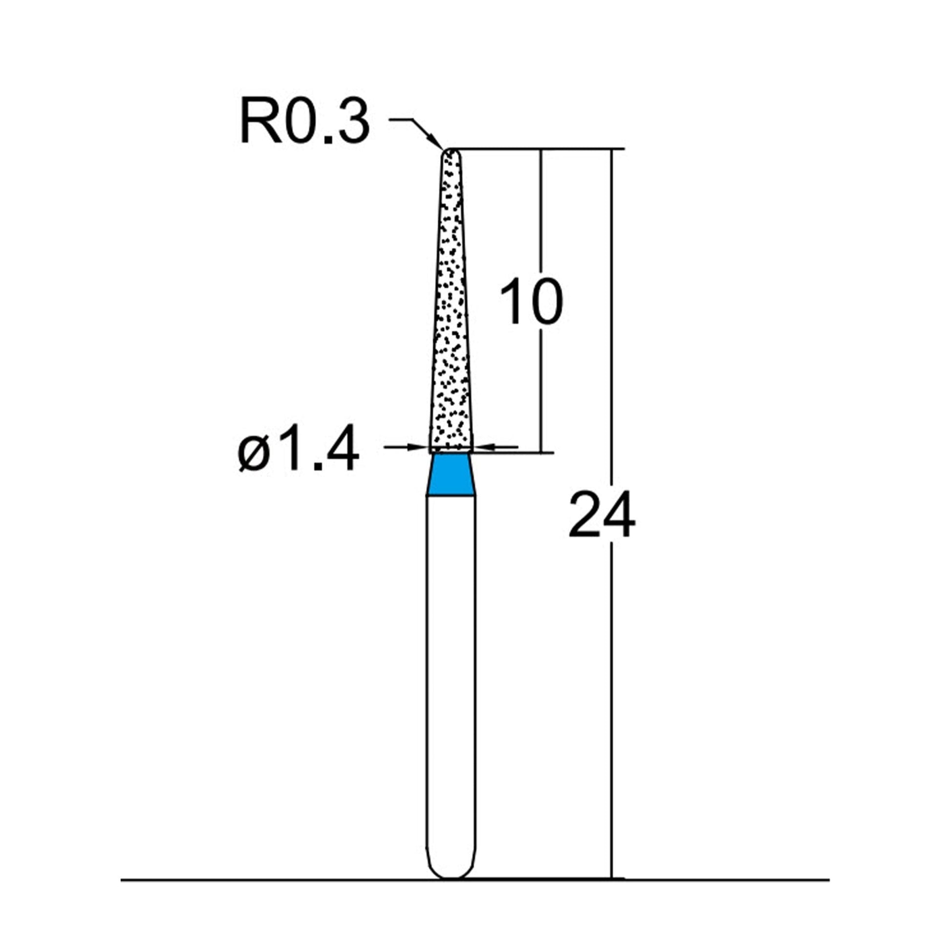 Conical, Dome End 1.4 mm Dia. Medium Grit Diamond Bur 5 per pack. 194.14M3 - Osung USA