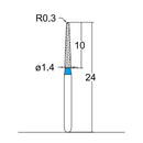 Conical, Dome End 1.4 mm Dia. Medium Grit Diamond Bur 5 per pack. 194.14M3 - Osung USA
