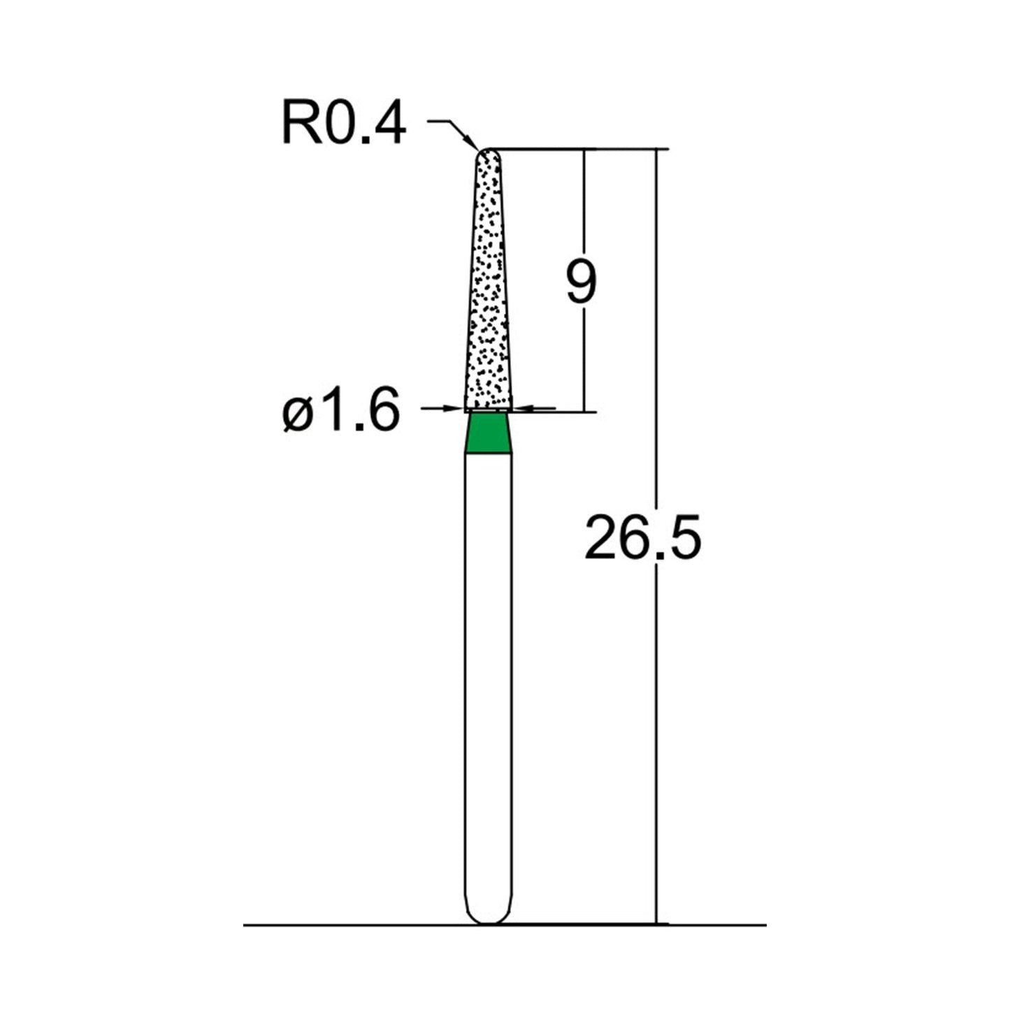 Conical, Dome End 1.6 mm Dia. Coarse Grit Diamond Bur 5 per pack. 194.16C9 - Osung USA