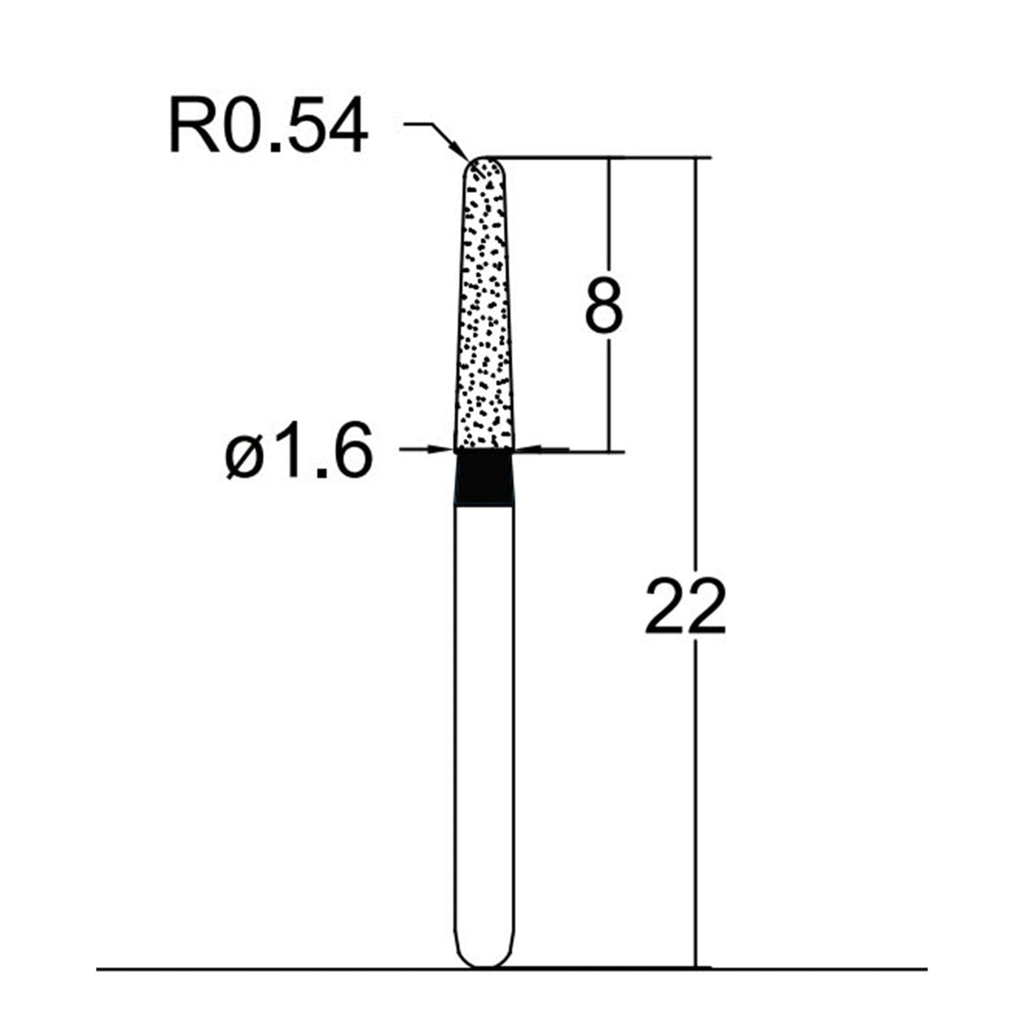 Conical, Dome End 1.6 mm Dia. Extra Coarse Grit Diamond Bur 5 per pack. 194.16EC7 - Osung USA