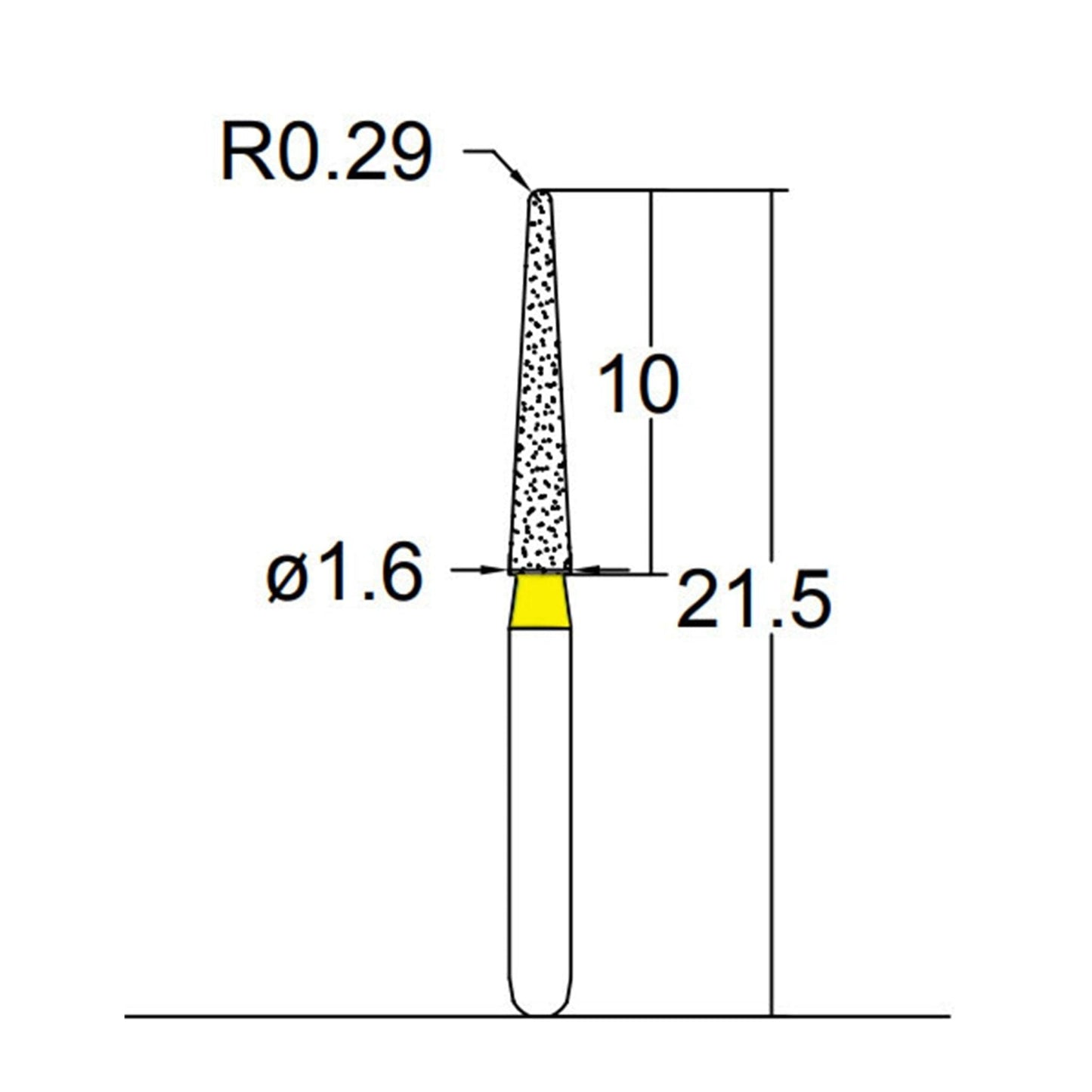 Conical, Dome End 1.6 mm Dia. Extra Fine Grit Diamond Bur 5 per pack. 194.16EF5 - Osung USA