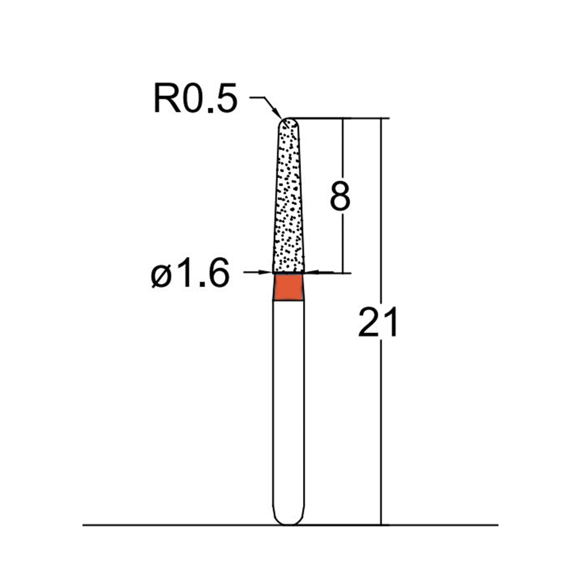 Conical, Dome End 1.6 mm Dia. Fine Grit Diamond Bur 5 per pack. 194.16F2 - Osung USA