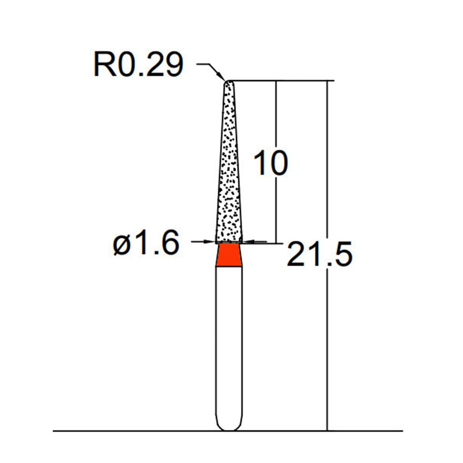 Conical, Dome End 1.6 mm Dia. Fine Grit Diamond Bur 5 per pack. 194.16F5 - Osung USA