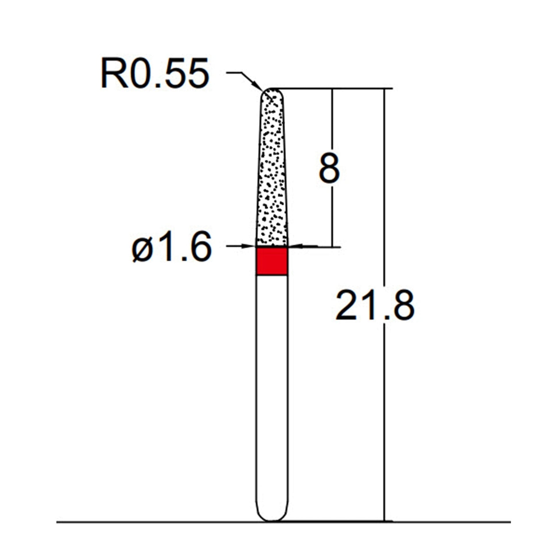 Conical, Dome End 1.6 mm Dia. Fine Grit Diamond Bur 5 per pack. 194.16F6 - Osung USA