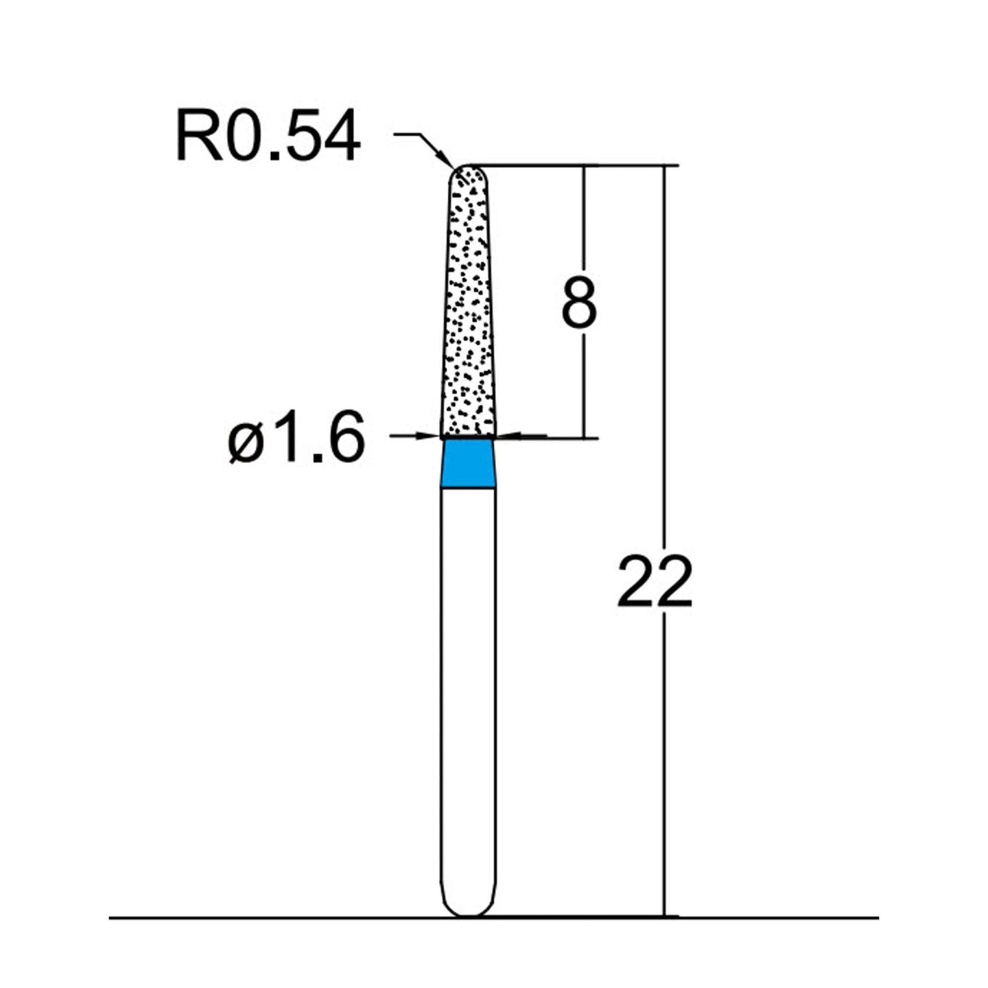 Conical, Dome End 1.6 mm Dia Medium Grit Diamond Bur 5 per pack. 194.16M7 - Osung USA