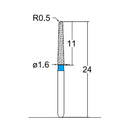 Conical, Dome End 1.6 mm Dia. Medium Grit Diamond Bur 5 per pack. 194.16M8 - Osung USA