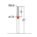 Conical, Dome End 1.8 mm Dia. Fine Grit Diamond Bur 5 per pack. 194.18F2 - Osung USA