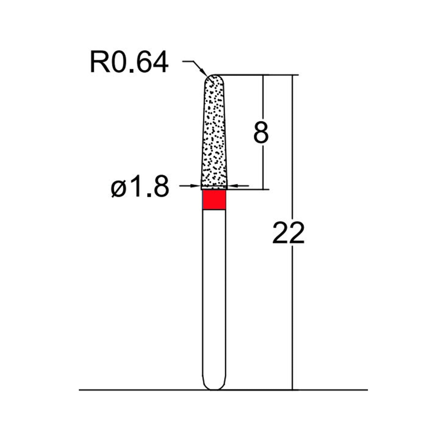 Conical, Dome End 1.8 mm Dia. Fine Grit Diamond Bur 5 per pack. 194.18F3 - Osung USA