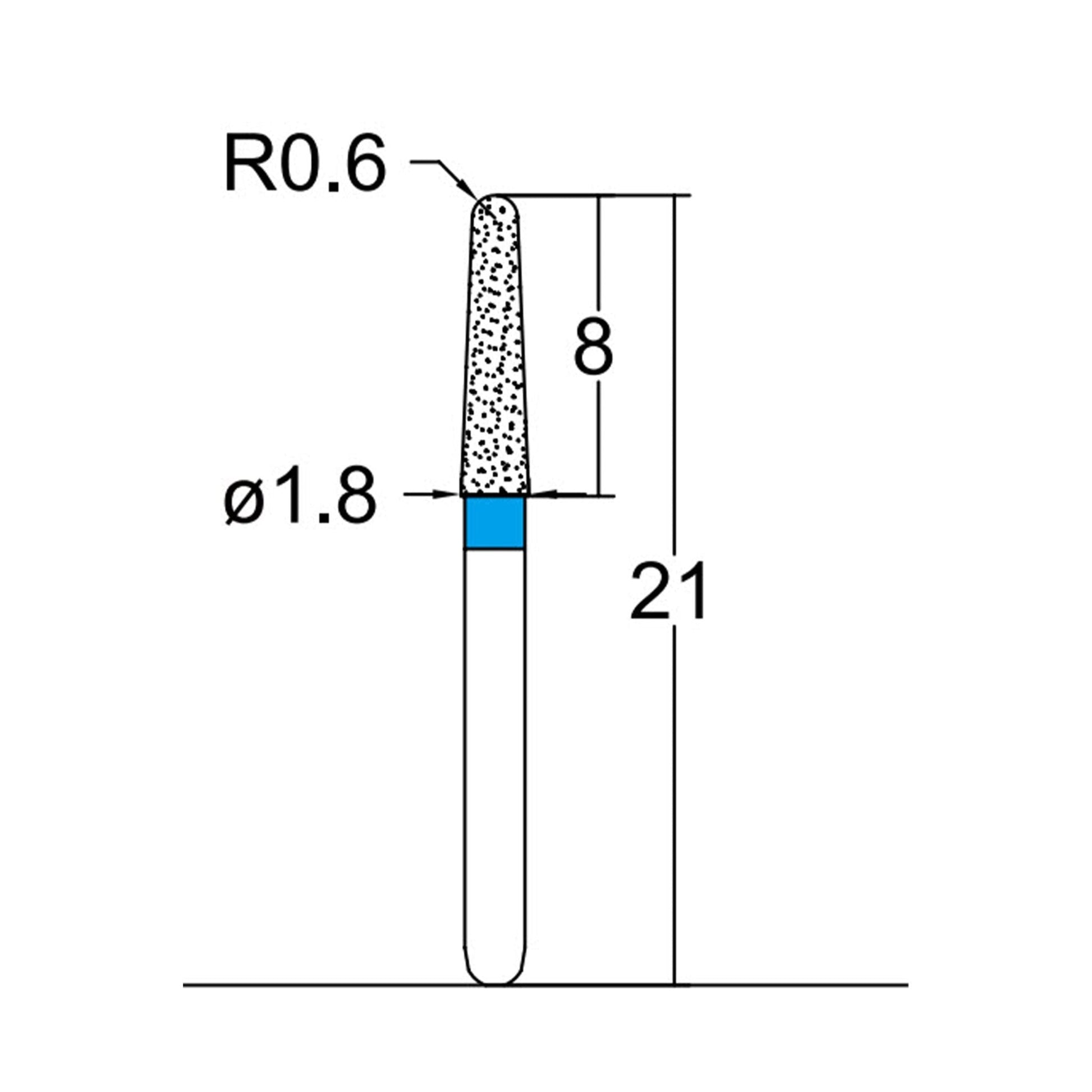 Conical, Dome End 1.8 mm Dia. Medium Grit Diamond Bur 5 per pack. 194.18M2 - Osung USA