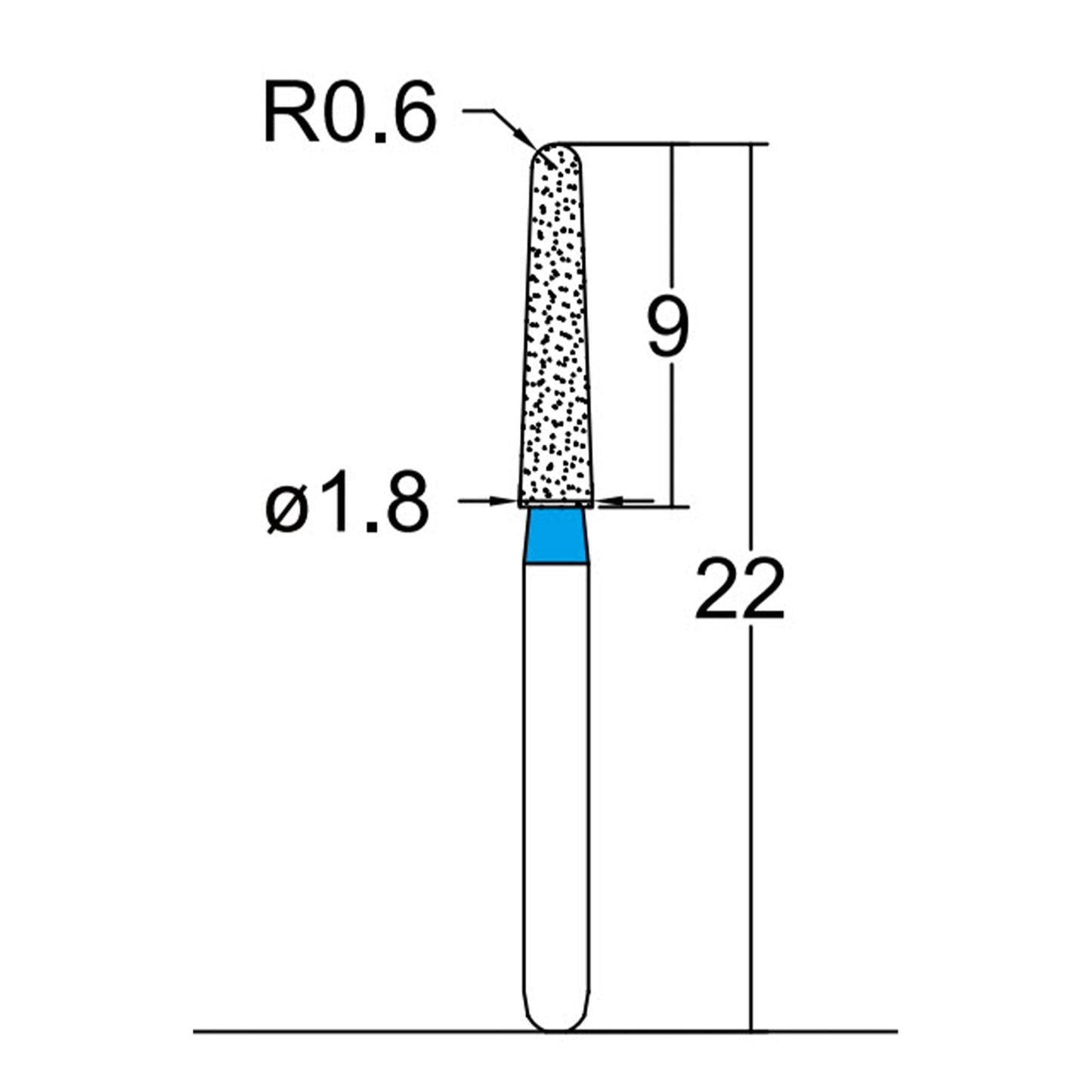 Conical, Dome End 1.8 mm Dia. Medium Grit Diamond Bur 5 per pack. 194.18M4 - Osung USA