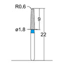 Conical, Dome End 1.8 mm Dia. Medium Grit Diamond Bur 5 per pack. 194.18M4 - Osung USA