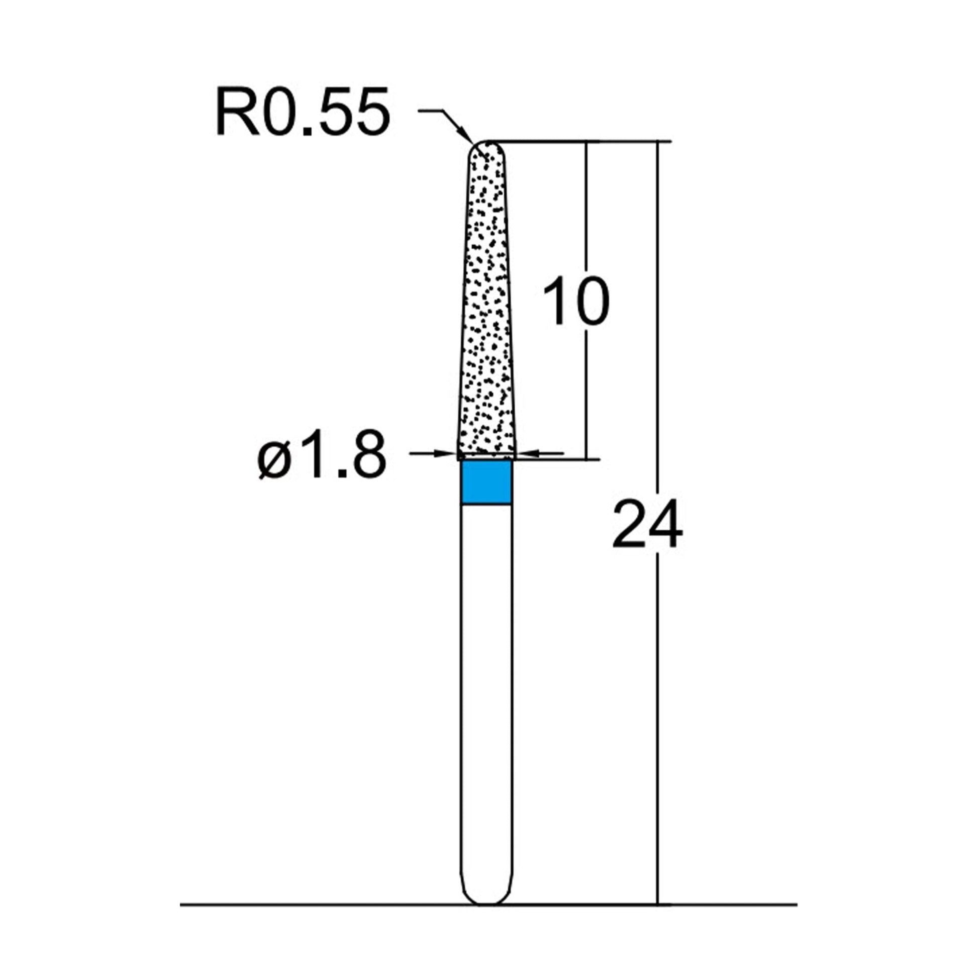 Conical, Dome End 1.8 mm Dia. Medium Grit Diamond Bur 5 per pack. 194.18M6 - Osung USA