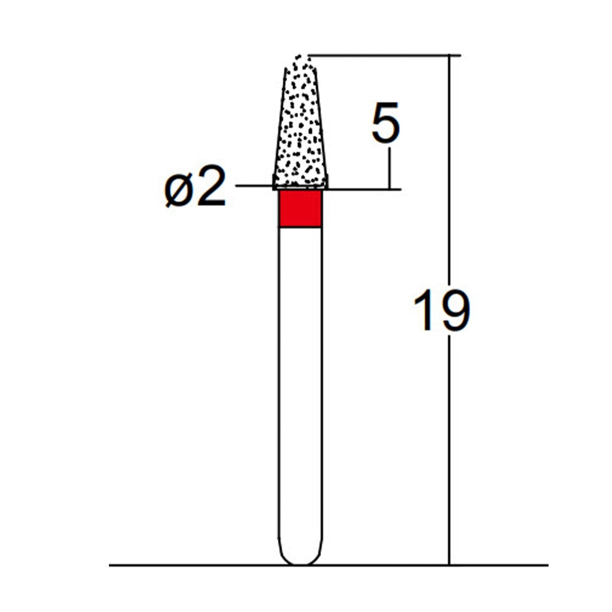 Conical, Dome End 2 mm Dia. Fine Grit Diamond Bur 5 per pack. 194.20F1 - Osung USA