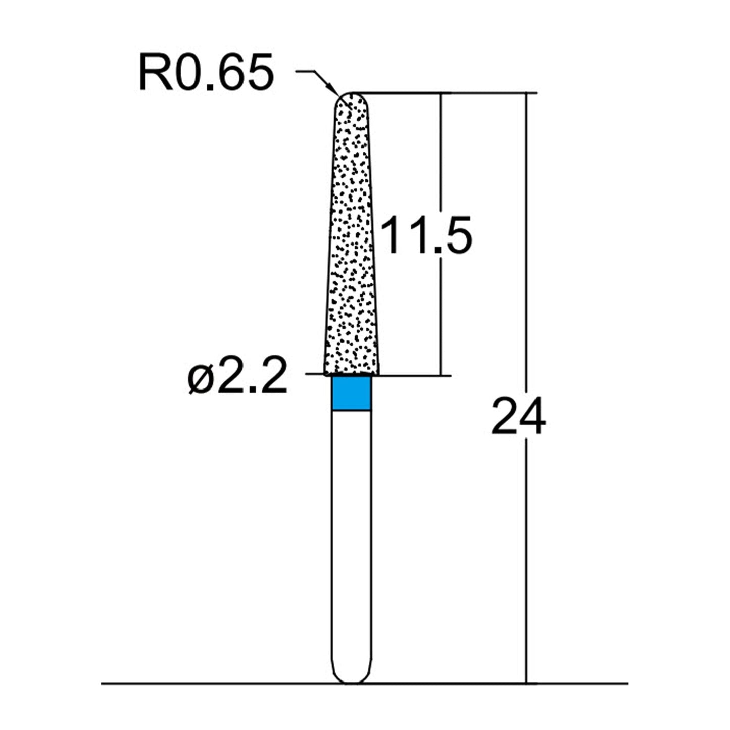 Conical, Dome End 2.2 mm Dia. Medium Grit Diamond Bur 5 per pack. 194.22M1 - Osung USA