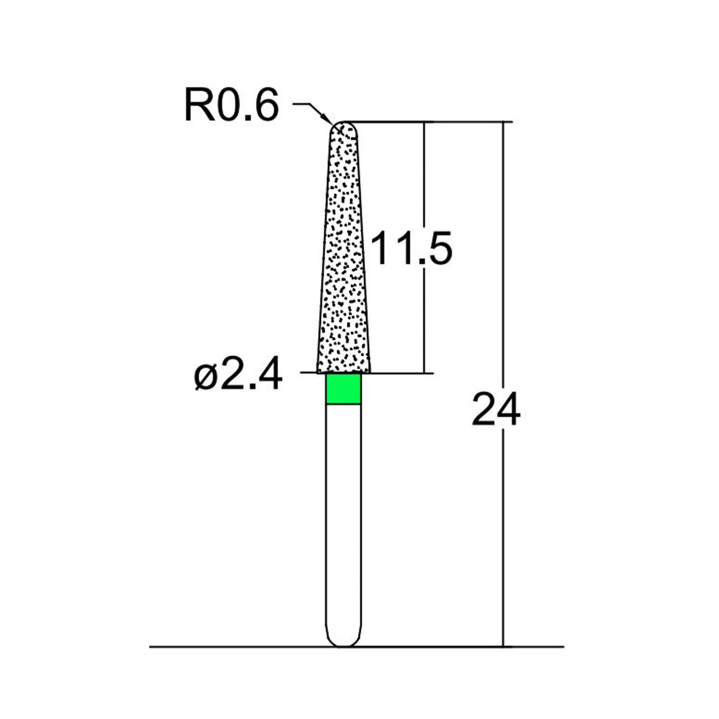 Conical, Dome End 2.4 mm Dia. Coarse Grit Diamond Bur 5 per pack. 194.24C1 - Osung USA