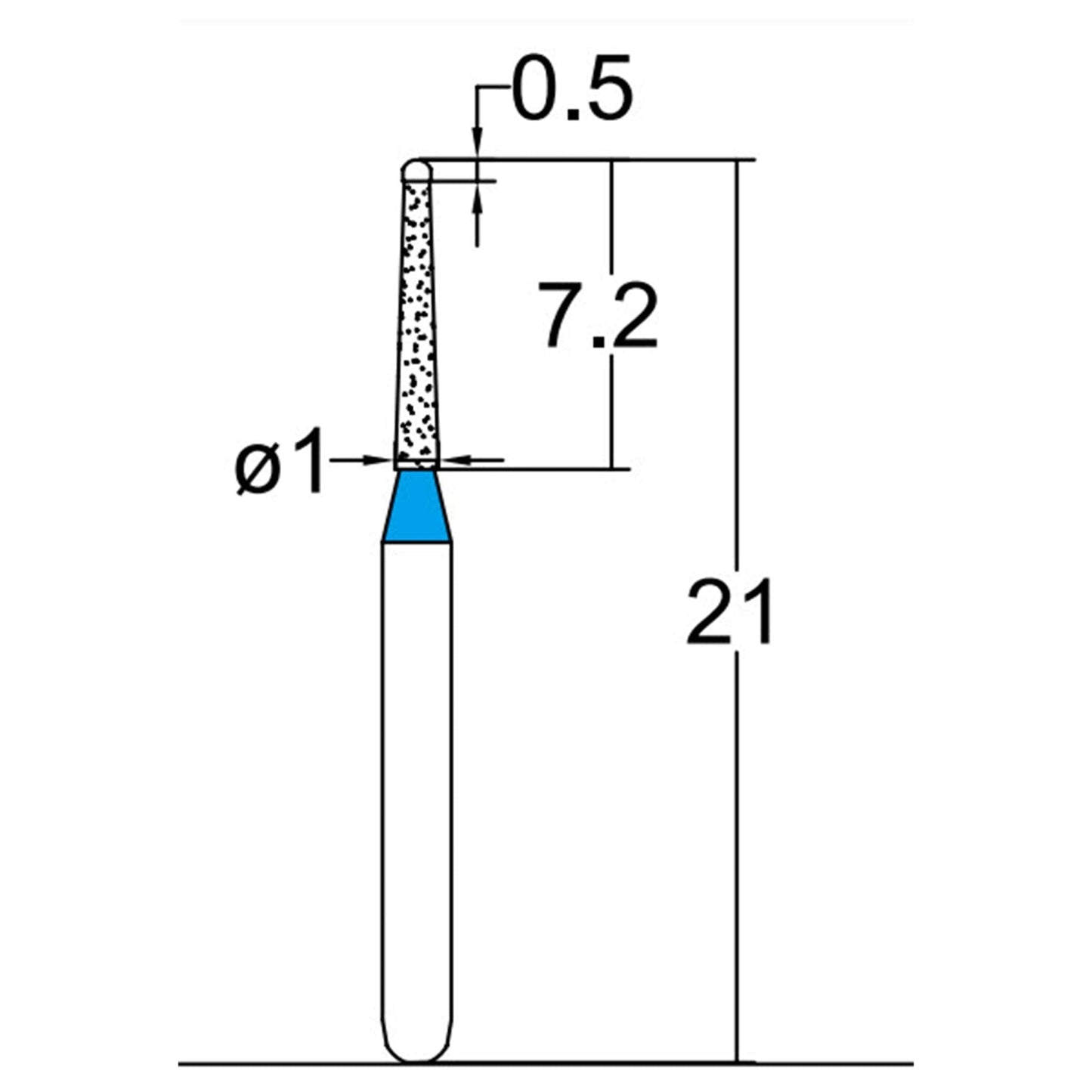 Conical End, Dome End Side Cutting Only 1 mm Dia. Medium Grit Diamond Bur 5 per pack. 215.10M1 - Osung USA