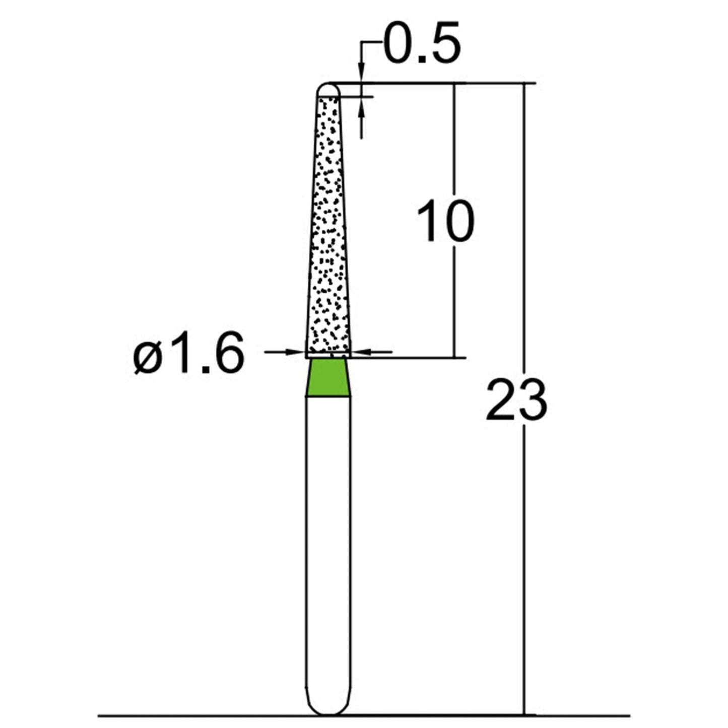 Conical End, Dome End Side Cutting Only 1.6 mm Dia. Coarse Grit Diamond Bur 5 per pack. 215.16C1 - Osung USA