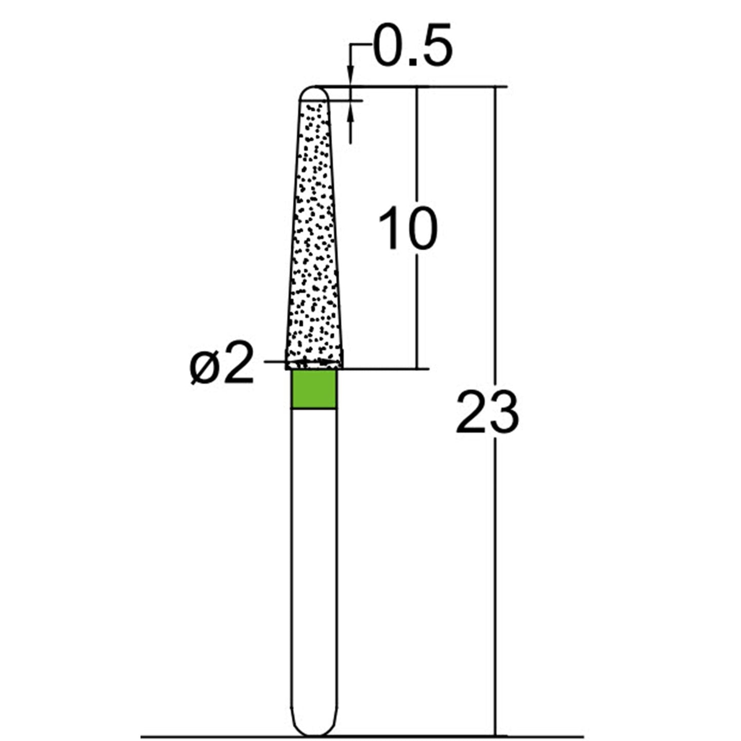 Conical End, Dome End Side Cutting Only 2 mm Dia. Coarse Grit Diamond Bur 5 per pack. 215.20C1 - Osung USA