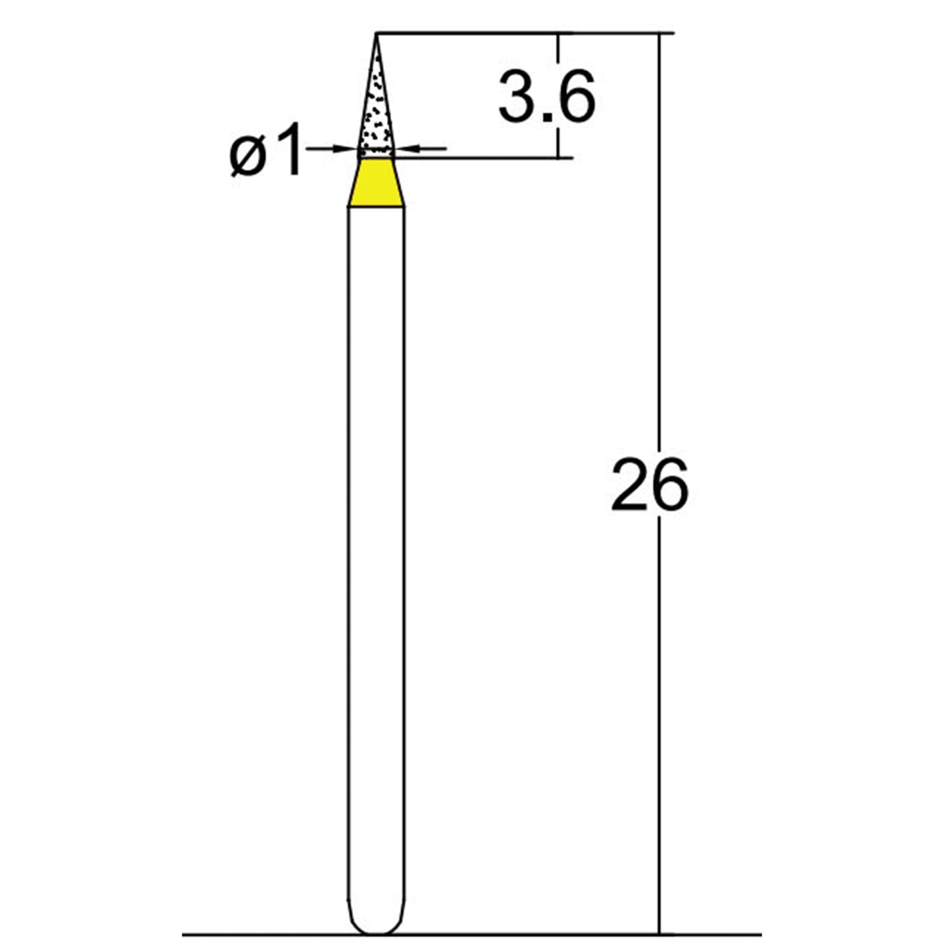 Conical Pointed 1 mm Dia. Extra Fine Grit Diamond Bur 5 per pack. 159.10EF1 - Osung USA