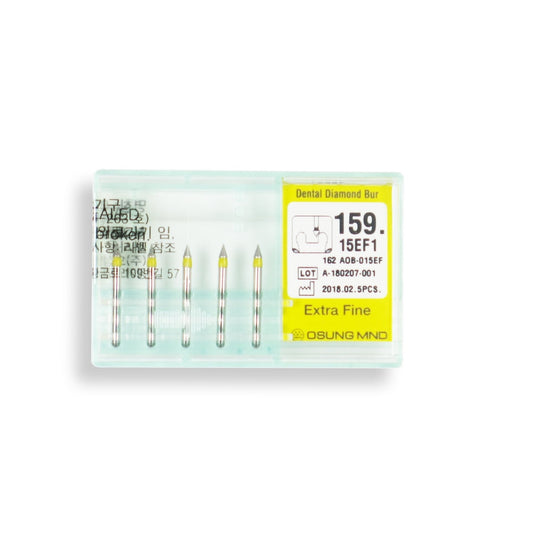 Conical Pointed 1.5 mm Dia. Extra Fine Grit Diamond Bur 5 per pack. 159.15EF1 - Osung USA