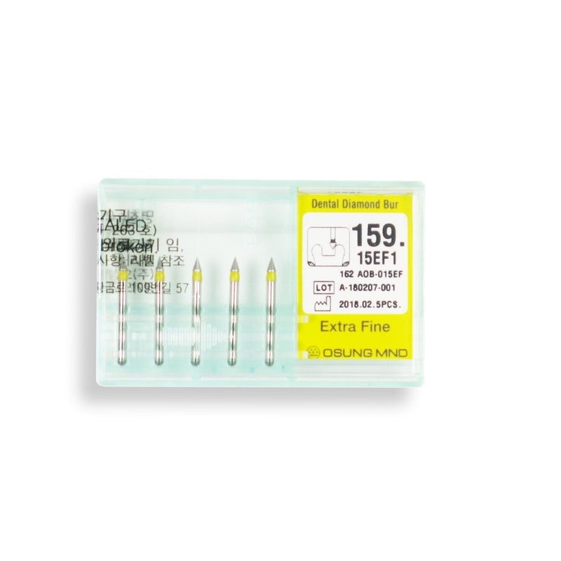 Conical Pointed 1.5 mm Dia. Extra Fine Grit Diamond Bur 5 per pack. 159.15EF1 - Osung USA