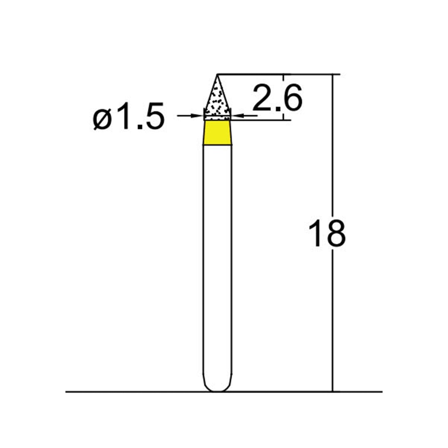 Conical Pointed 1.5 mm Dia. Extra Fine Grit Diamond Bur 5 per pack. 159.15EF1 - Osung USA