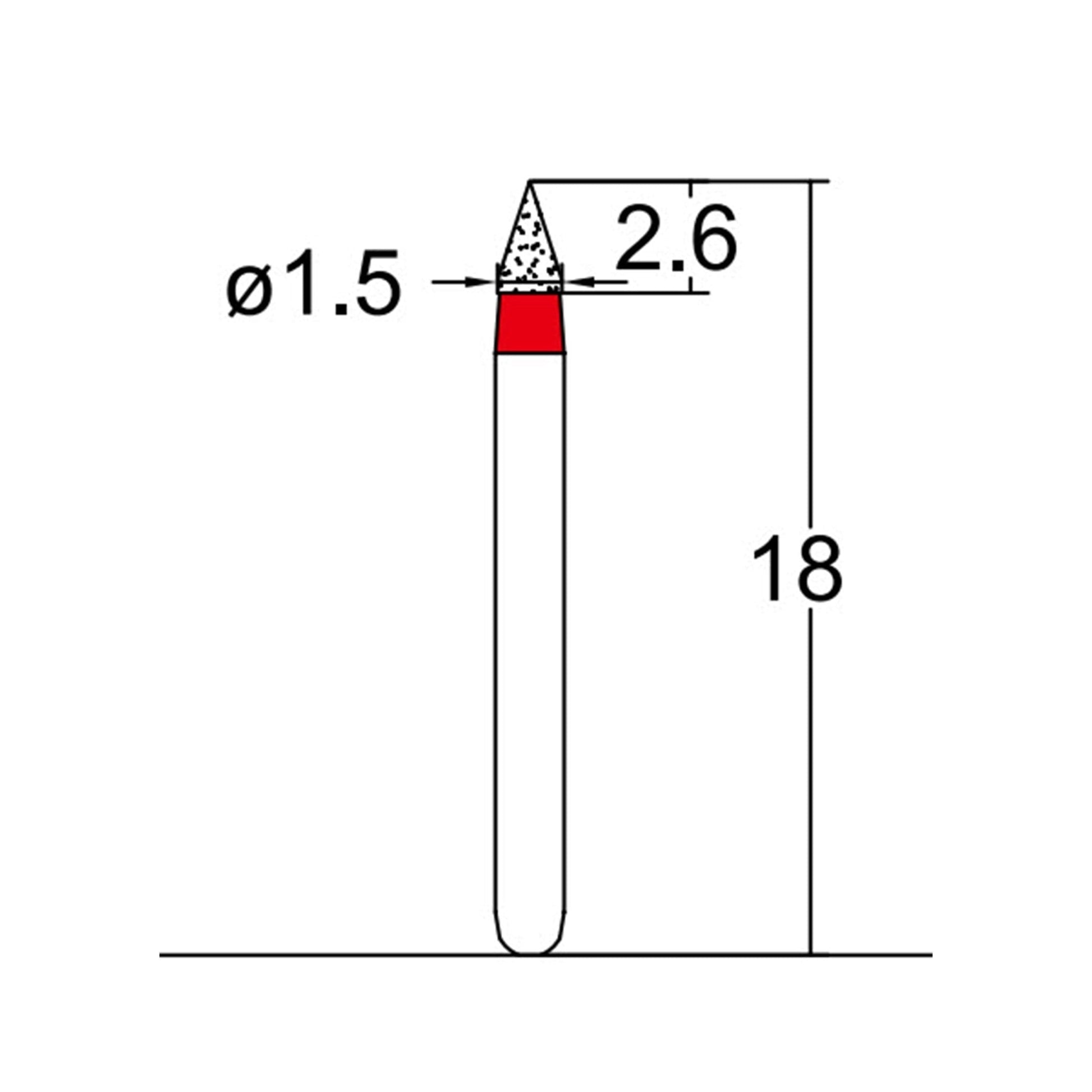 Conical Pointed 1.5 mm Dia. Fine Grit Diamond Bur 5 per pack. 159.15F1 - Osung USA