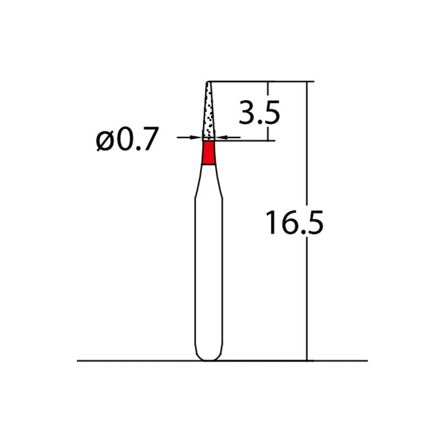 Conical Pointed, Slender 0.7 mm Dia. Fine Grit Diamond Bur 5 per pack. 164.7F1 - Osung USA