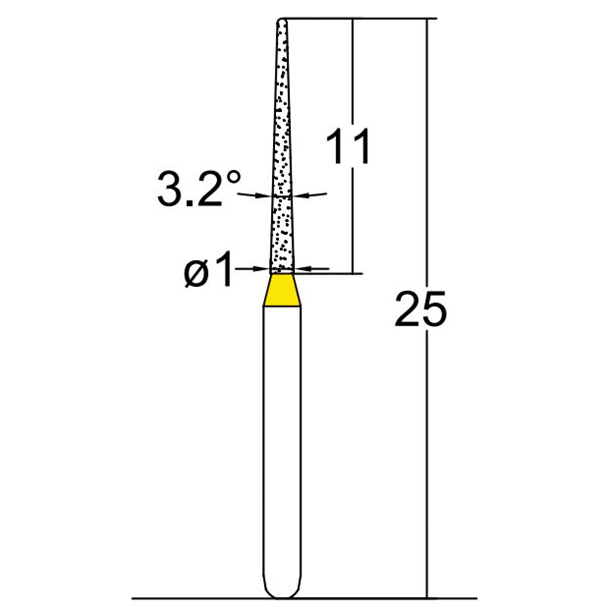 Conical Pointed, Slender 1 mm Dia. Extra Fine Grit Diamond Bur 5 per pack. 164.10EF4 - Osung USA